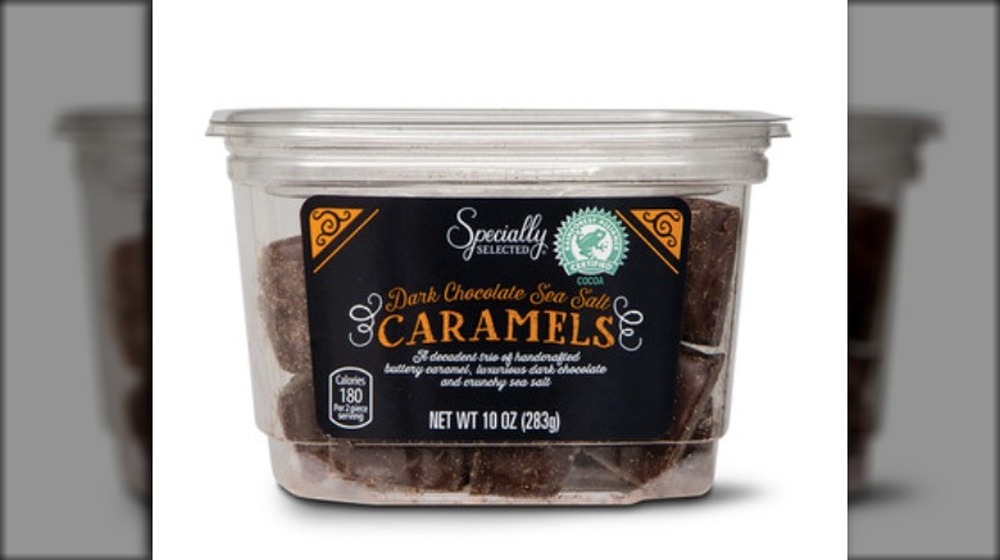 box of Aldi dark chocolate sea salt caramels