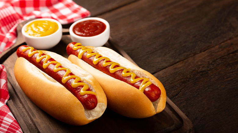 Hot dogs with ketchup and mustard