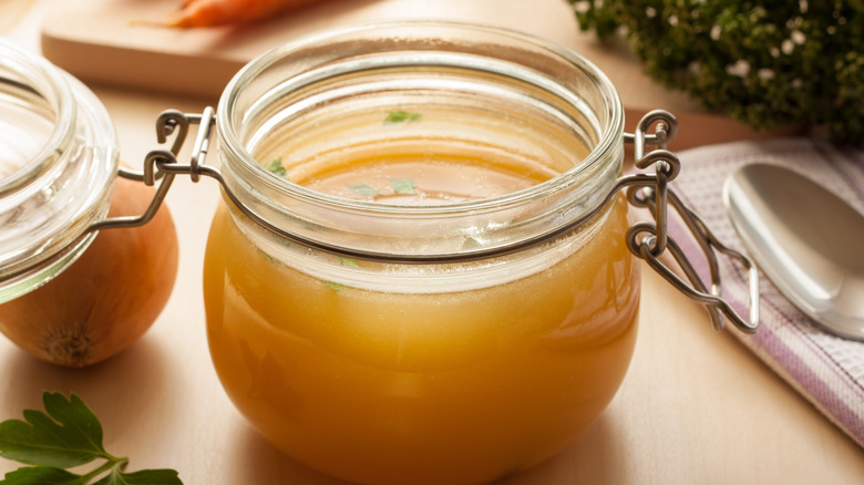 A jar of chicken stock