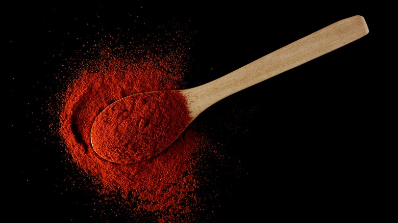 A spoon of red chili powder