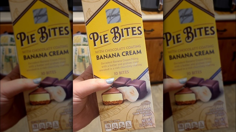 Close up of banana cream pie bites package