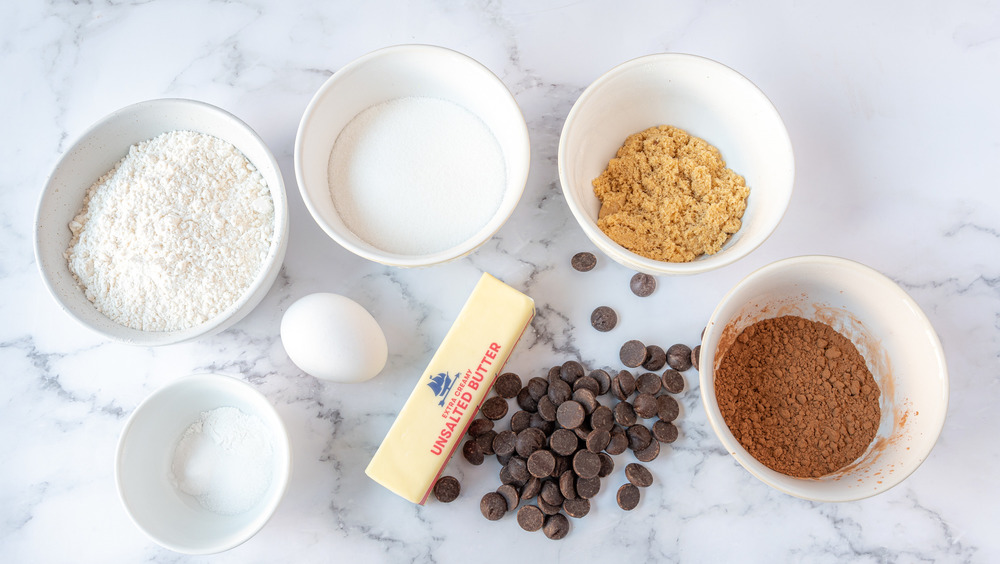 ingredients for rich double chocolate chip cookies