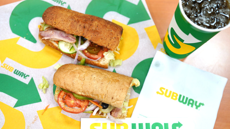 Subway sandwiches on wrapping paper