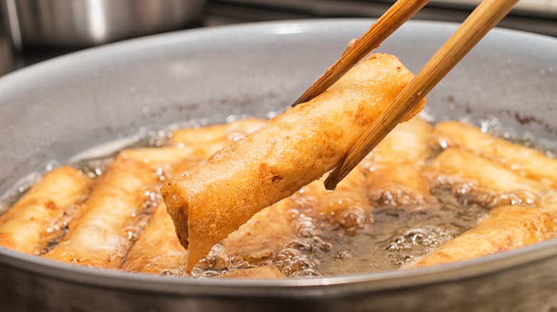 Egg rolls in frying oil