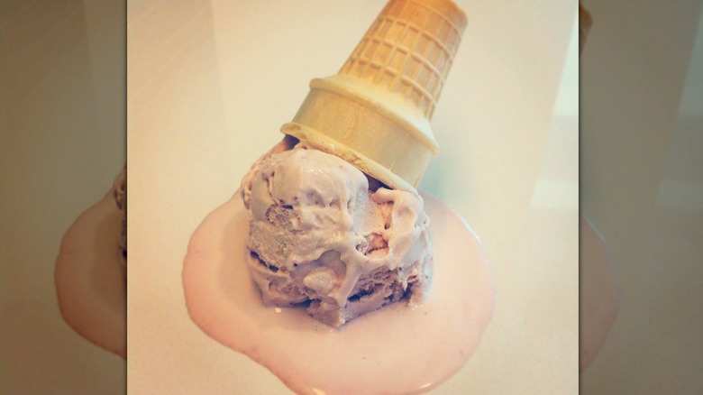 Melted ice cream in a cake cone