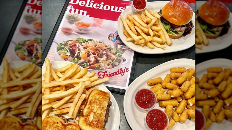 Friendly's menu with fries, apps, and sandwiches