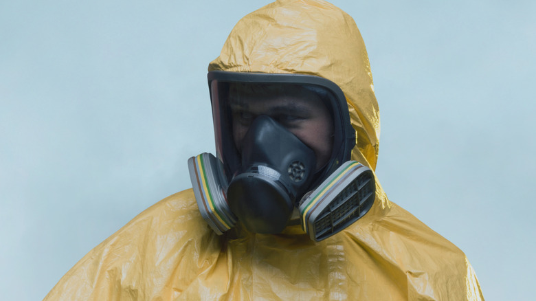 man in hazmat suit