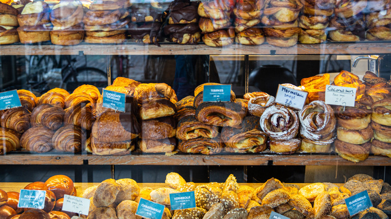 pastries behind glass