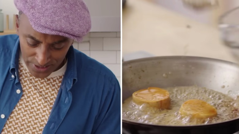 Marcus Samuelson caramelizes monkfish livers 