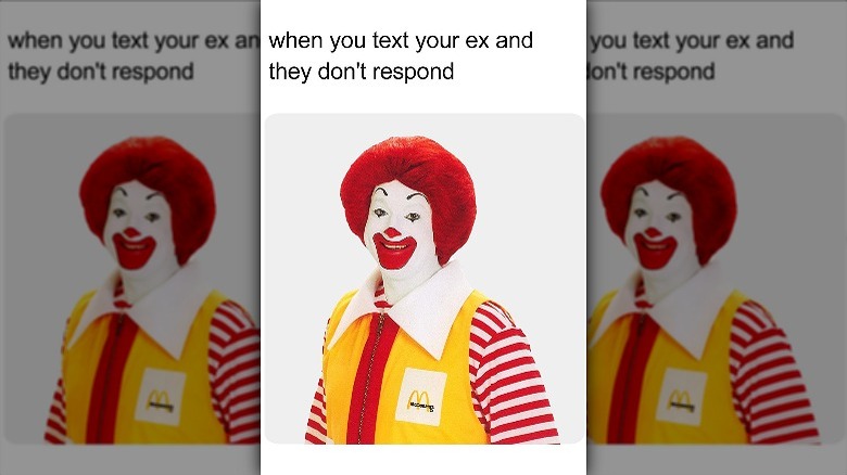 Ronald McDonald smiles under caption