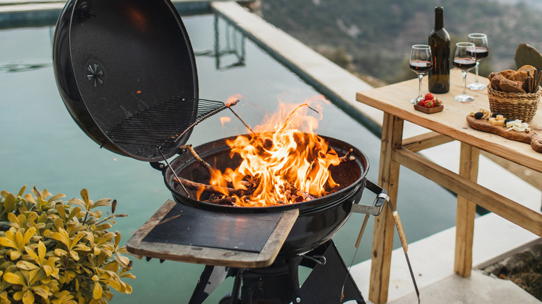 Flames in a charcoal grill