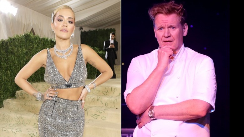 Rita Ora posing on the red carpet, Gordon Ramsay looking perplexed