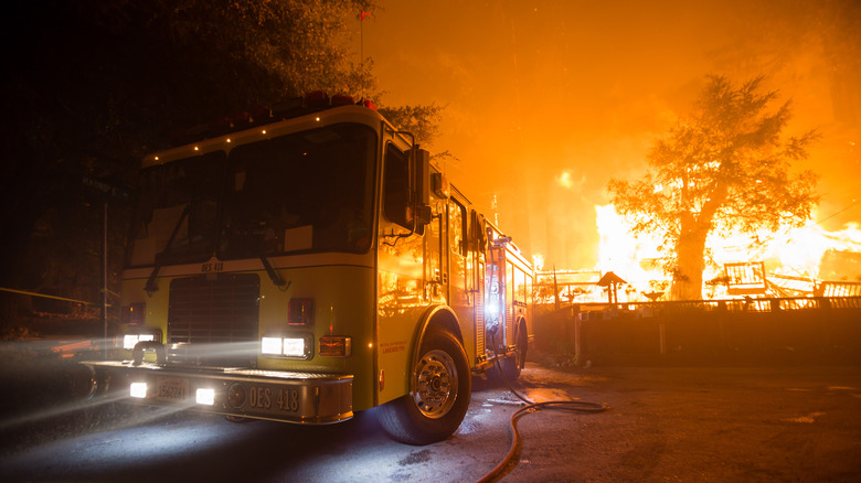 Fire truck parked near wildfires in California