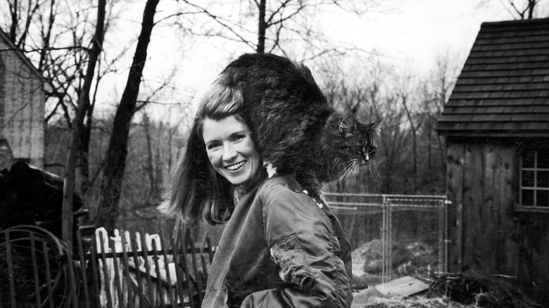 Martha Stewart and her pet cat in 1980