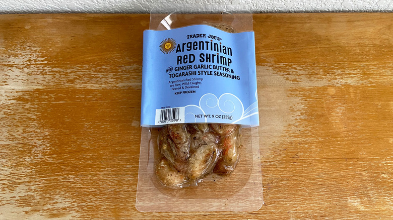 Trader Joe's shrimp package on table