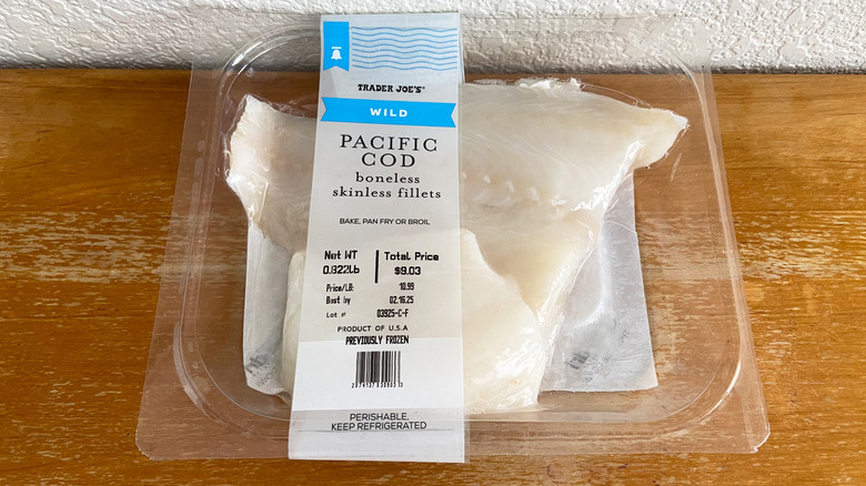 Trader Joe's cod fillet package on table