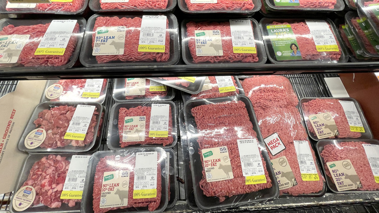 ground beef in a grocery store