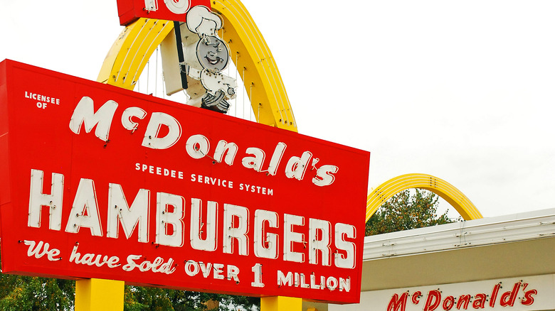 Red and white sign reading "McDonald's"