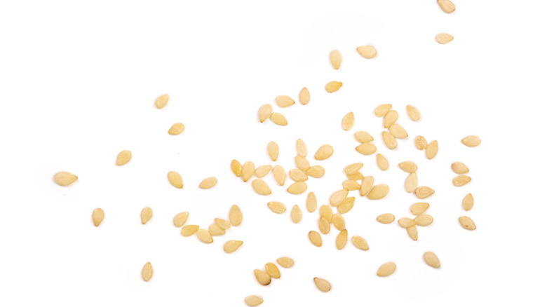 Scattered sesame seeds