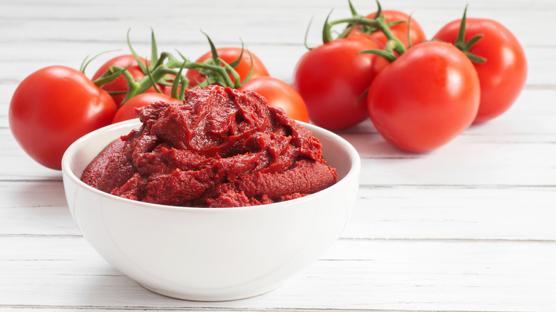 Tomato paste in a white bowl 