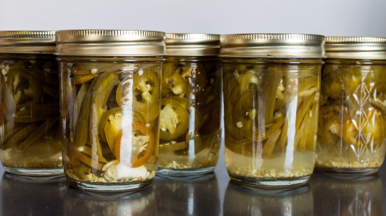 Jars of pickled jalapenos