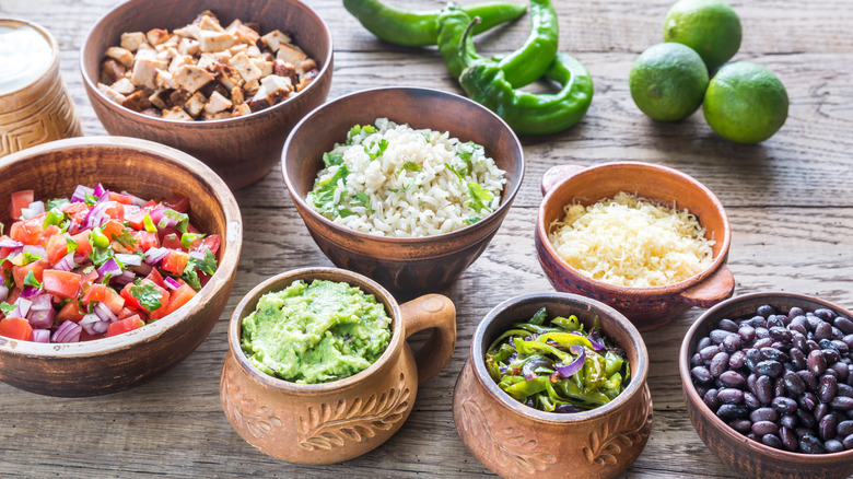 Toppings and fillings for a Chipotle burrito bowl