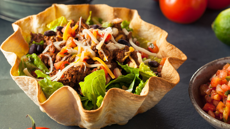 Taco salad in taco shell