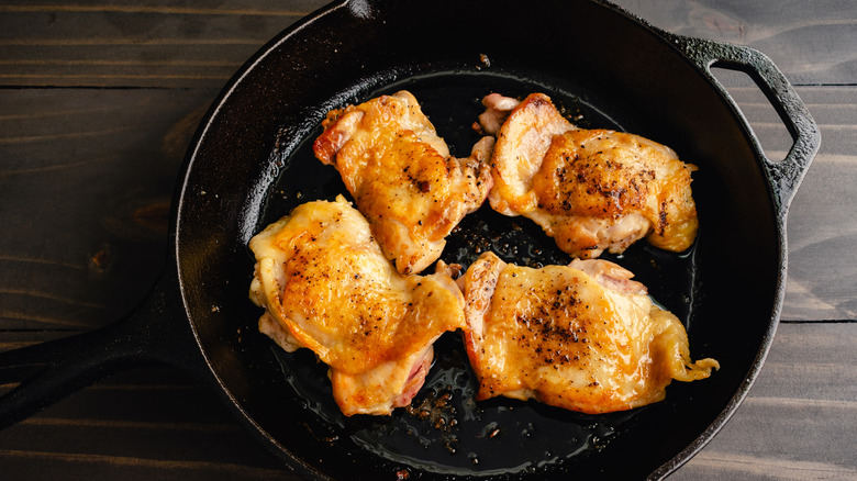 pan seared chicken thighs in cast iron pan