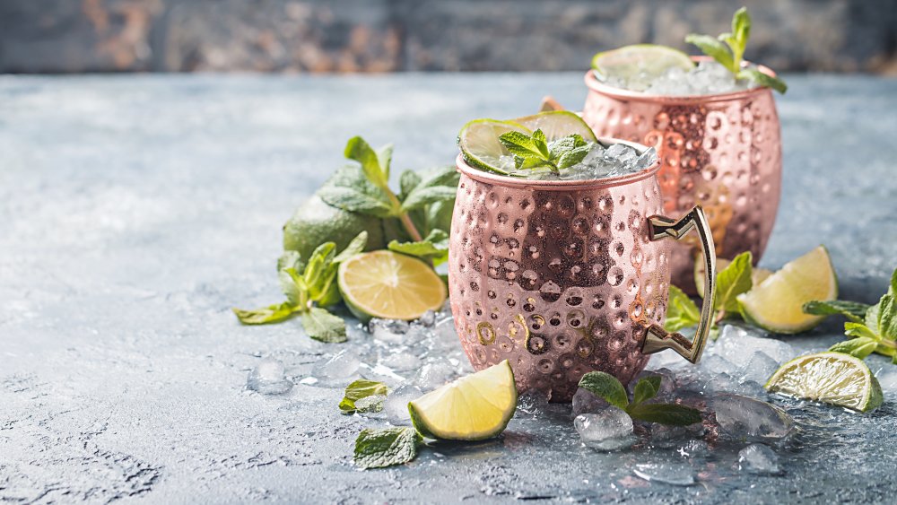 Moscow mules in copper mugs