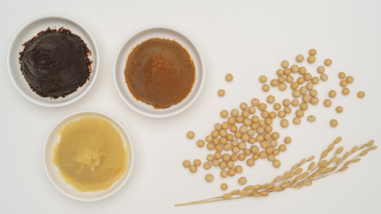 Bowls of miso and soybeans