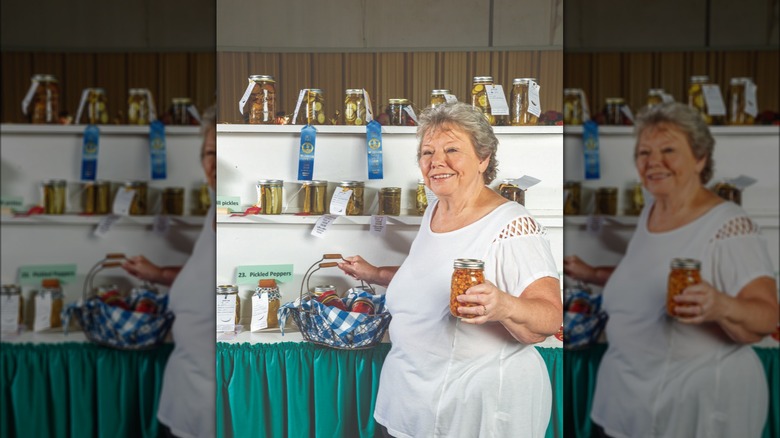 Linda Skeens with canned goods