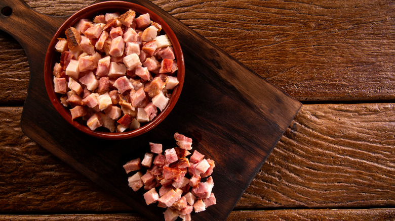 diced bacon in bowl