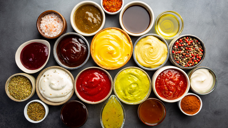 various sauce and condiment bowls