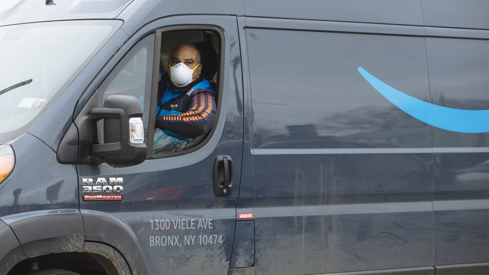 Amazon truck driver, working