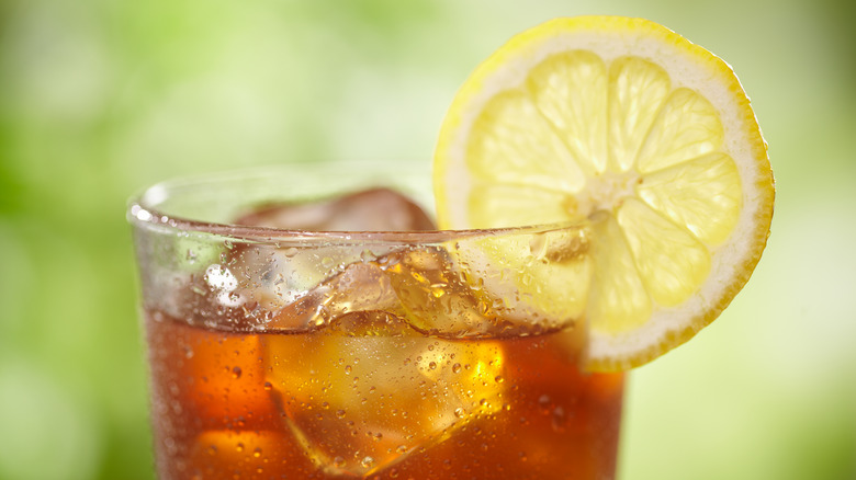 Glass of iced tea with lemon