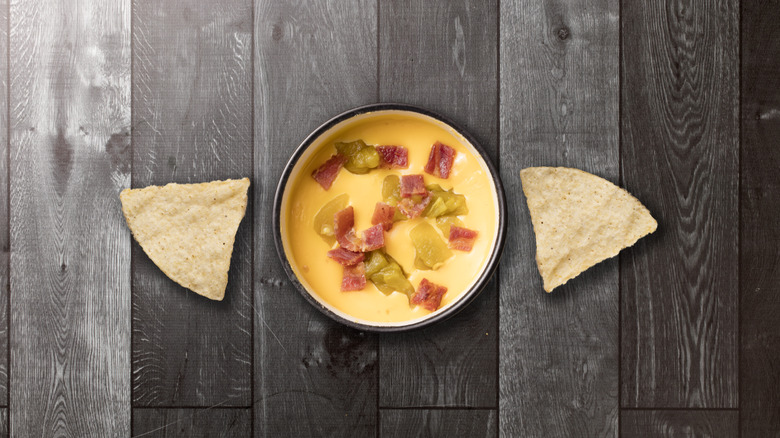 Queso with bacon and peppers