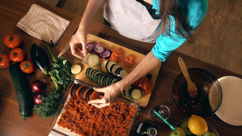 Woman making ratatouille 