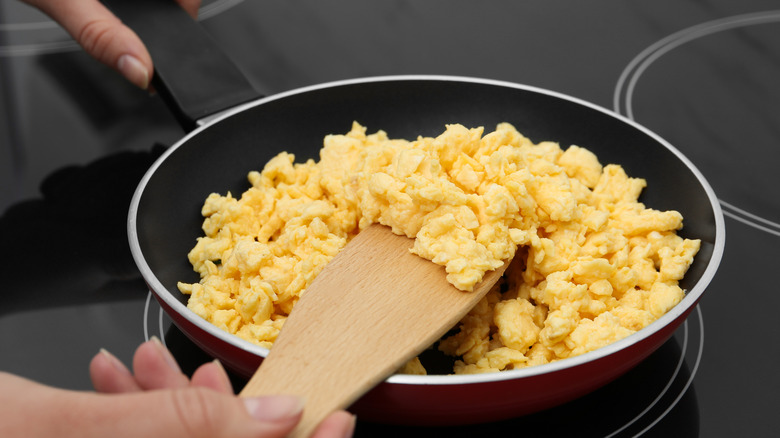 Scrambled eggs in a pan