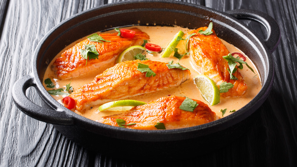 Poached salmon in coconut milk