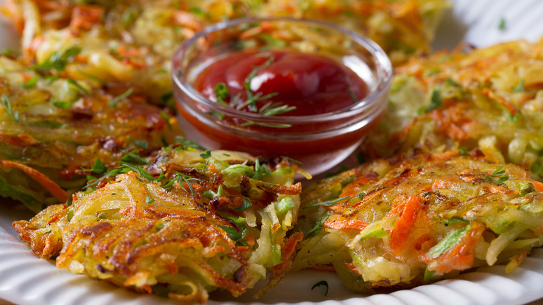 vegetable fritters with a dipping sauce