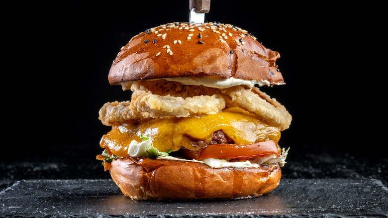 Cheeseburger with onion rings inside