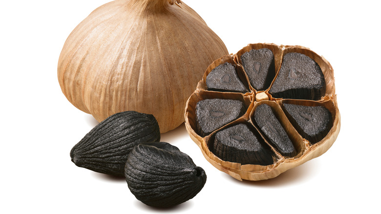 black garlic bulb cut open