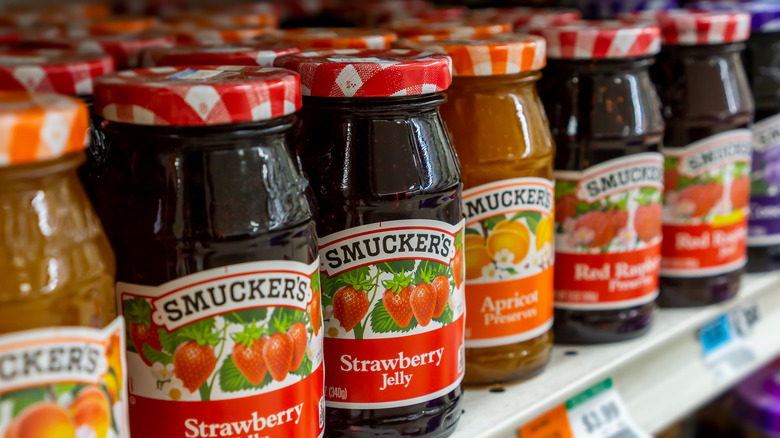 Jars of Smuckers jams and jellies