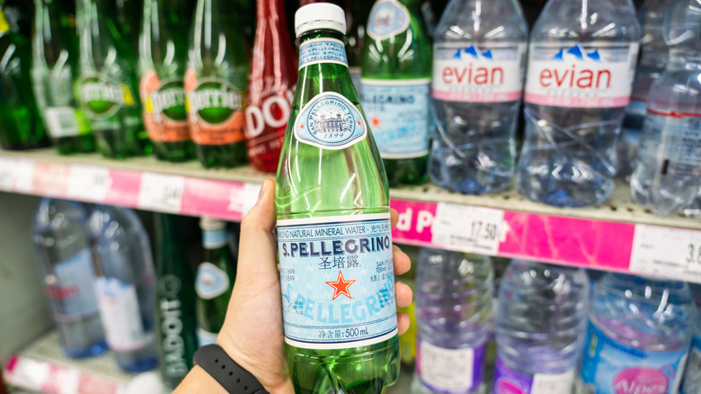 S. Pellegrino sparkling water bottle in water aisle