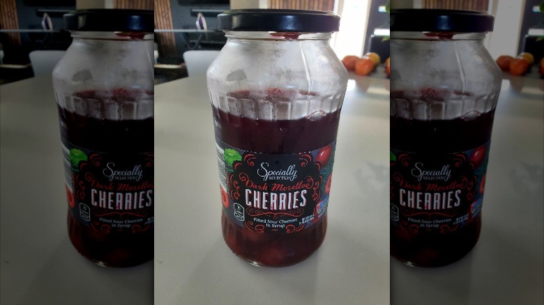 Dark Morello cherries in jar