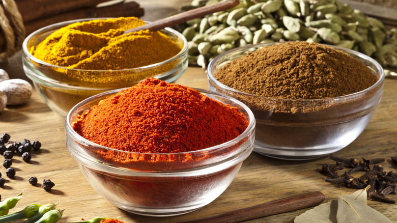 Three bowls of spices