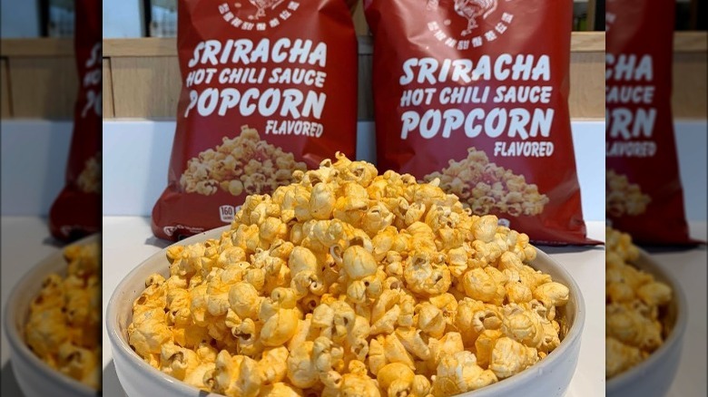 A bowl of Sriracha popcorn