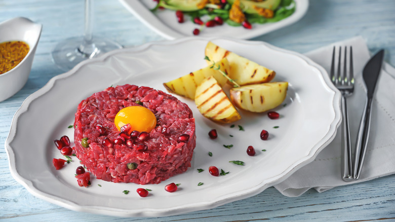 Beef steak tartare on a plate