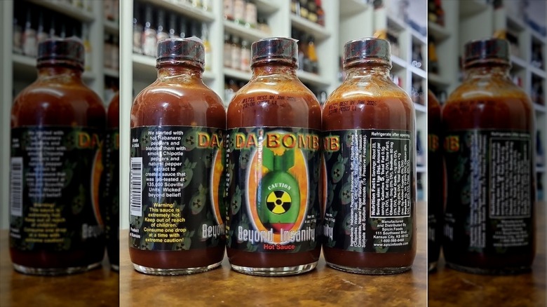 Close-up of Da' Bomb sauces