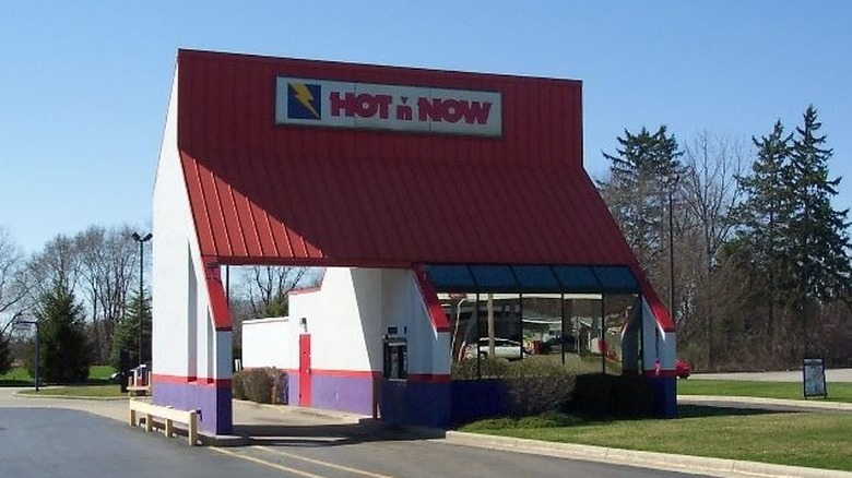 A Hot 'n Now restaurant drive-thru